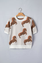 White Western Horse Printed Short Puff Sleeve Sweater