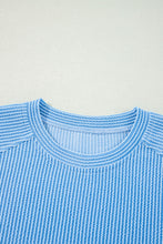 Blue Solid Corded Short Sleeve T Shirt and Wide Leg Pants Set