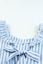 Blue Striped Tie Back Ruffle Trim Sleeveless Shirt