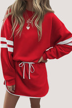 Black Varsity Stripe Detail Drop Shoulder Pullover Mini Skirt Set