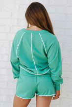 Dark Green V Neck Piping Trim Pullover Top and Shorts Set