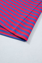 Blue Stripe Striped Ribbed Cotton Two-Piece Short Set with Chest Patch Detail