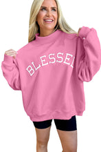 Light Pink Oversize Blessed Embroidered Mock Neck Sweatshirt