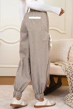 Brown Striped Pocket Knot Detail Lantern Pants