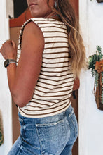 Brown Stripe Ribbed Round Neck Trim Loose Tank Top