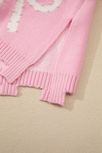 Pink Bow Pattern Pearl Embellished Raw Hem Sweater