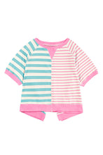 Blue Stripe Contrast Colorblock Oversized T Shirt
