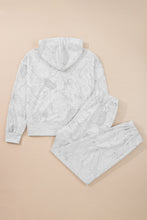Light Grey Feather Camouflage Print Loose Drop Sleeve Hoodie and Pants Set