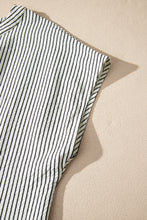 Black Stripe Frilled Detail Half Buttons Short Sleeve Long Dress