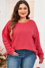 Orange Stripe Plus Size Drop Shoulder Long Sleeve Top