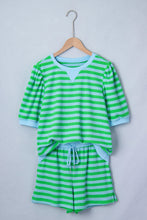 Pink Stripe Puff Short Sleeve T Shirt Matching Shorts Set