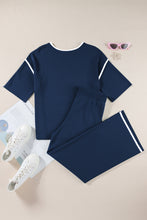 Guacamole Green Loose Contrast Trim Half Sleeve Top and Drawstring Pants Set