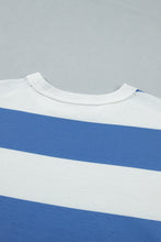 Blue Stripe Raw Seam Shoulder Detail Casual Tee Dress