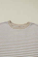 Brown Plus Size Stripe Ribbed Trim Drop Shoulder Long Sleeve Oversized Top