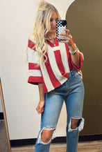 Brown Stripe Colorblock V Neck Bracelet Sleeve Sweater