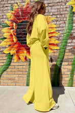 Yellow Cream Drop Shoulder Crop Pullover Drawstring Wide Leg Pants Set