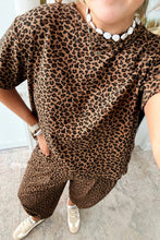 Brown Leopard Loose Tee Drawstring Waist Barrel Pants Set