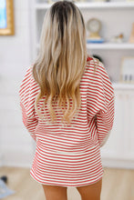 Red Stripe Collared V Neck Drop Shoulder Pullover and Skirt Set