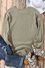 Khaki Solid Ribbed Round Neck Pullover Sweatshirt