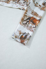 Brown Horses Print Cut-out Mock Neck Top