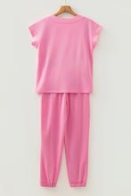 Beau Blue Solid Color V Neck Tee Drawstring Pant Set