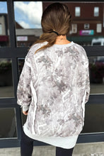 Gray Leafy Print Contrast Trim Patchwork Baggy Slit Sweatshirt