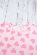 Pink Heart Print Long Sleeve Top and Shorts Loungewear Set