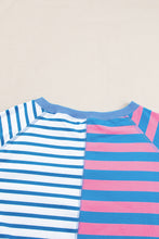Blue Stripe Contrast Colorblock Oversized T Shirt