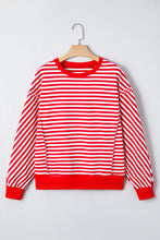 Red Striped Exposed Seam Drop Shoulder Long Sleeve Top