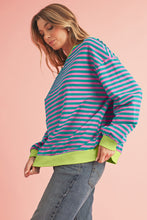 Sky Blue Stripe Contrast Edge Oversized Pullover