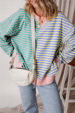 Green Stripe Colorblock Drop Shoulder Oversized Sweatshirt