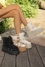 Camel Sherpa PU Leather Patchwork Lace-up Thick Bottom Snow Boots