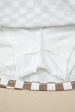 Khaki Checkered Print Polo Collar Long Sleeve Top Drawstring Mini Skirt Set