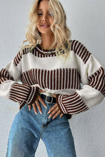 Light Blue Two Tone Striped Patchwork Drop Shoulder Sweater