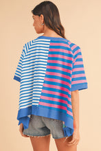 Blue Stripe Contrast Colorblock Oversized T Shirt