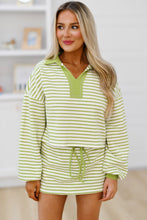 Red Stripe Collared V Neck Drop Shoulder Pullover and Skirt Set