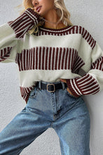 Light Blue Two Tone Striped Patchwork Drop Shoulder Sweater
