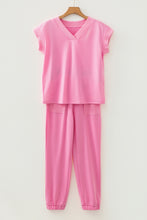 Beau Blue Solid Color V Neck Tee Drawstring Pant Set