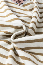 Khaki Stripe Leopard Patchwork Round Neck Loose T Shirt