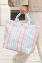 Light Blue Glossy Striped Vinyl Large Tote Bag