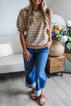 Orange Stripe Short Bubble Sleeve T Shirt