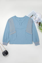 Meadow Mist Green Exposed Seam Waffle Striped Patchwork Baggy Pullover