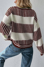 Light Blue Two Tone Striped Patchwork Drop Shoulder Sweater