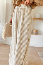 Khaki Striped Drawstring Waist Plus Size Wide Leg Pants