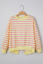 Yellow Striped Overlap Detail Drop Shoulder Pullover Sweatshirt