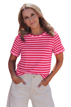 Black Stripe Scalloped Trim Round Neck T Shirt