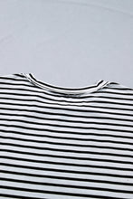 Black Stripe Plus Size Striped Short Sleeve Top with Floral Puff Sleeves