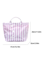 Light Blue Glossy Striped Vinyl Large Tote Bag