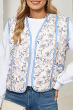 White Floral Button Up Pocket Cardigan Vest