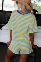 Yellow Stripe Drop Shoulder Boxy Casual Terry Short Set